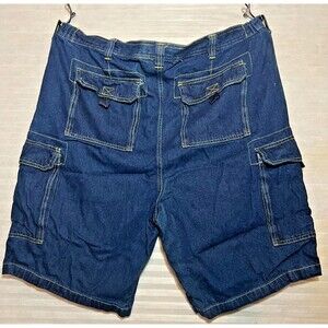King Size Blue stonewash DENIM cargo shorts Men waist 46 big w/ side stretch